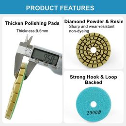 7PCS 100mm/4inch Thickened Diamond Floor Polishing Pad Resin Bond Diamond Concrete Sanding Discs for Terrazzo Stone Renew Pads