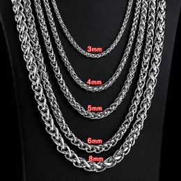 3mm 4mm 5mm 6mm Unisex Stainless Steel Necklace Spiga Wheat Chain Link for Men Women 45cm-75cm Length with Velvet Bag300T