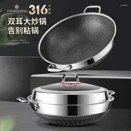 Pans 40cm Wok Pan 316 Stainless Steel Non Stick Household Cooking Frying Pots And Induction Cooker Gas Universal
