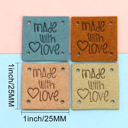 Square Handmade With Love Labels Handmade Tags Leather Label for Clothing DIY Hats Knitted Hand Made Sewing Accessories 20Pcs