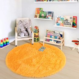 Soft Orange Round Rug Circle Rugs Fluffy Carpets and Shaggy Rugs Small Teepee Furry Mat Comfy Reading Rug for Kids Nursery Room