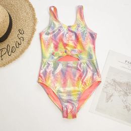 Women's Swimwear Bow Deco Children Girls Kids Shinning Gradient One Piece Swimsuit Summer Child Beachwear Baby Bathing Suit Monokini