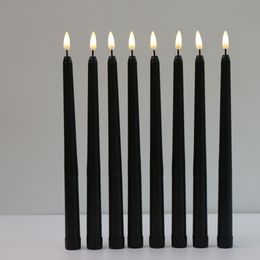 4 Pieces Religious Remote Control LED Candles With Flickering Flame,Fake Black Church Long Pillar Candles For Holder Event