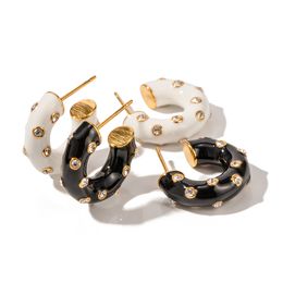 Trendy C-shaped Titanium Steel Earrings Black Droplet Design Chic Elegant Fashion Jewellery