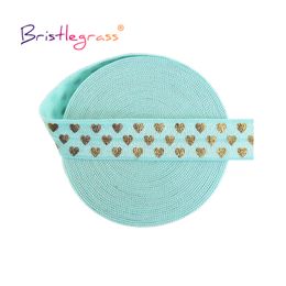 BRISTLEGRASS 2 5 10 Yard 5/8" 15mm Love Heart Foil Print Fold Over Elastics FOE Spandex Bands Tape Hair Tie Headband Sewing Trim