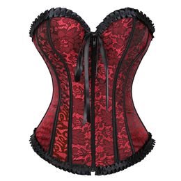 Women Corset Top Sexy Bustier Brocade Zipper Front Exotic Vintage Flowers Victorian Overbust Corselet Lingerie Plus Size Korsett