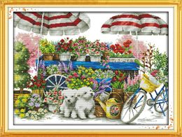 Sunny flower shop home decor paintings Handmade Cross Stitch Embroidery Needlework sets counted print on canvas DMC 14CT 11CT2635703
