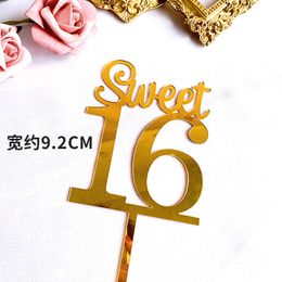 Golden happy 16 18 21years Birthday cake topper Acrylic Digital Wedding Anniversary Cupcake toppers Adult party cake Decoration