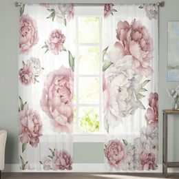 Vintage Flowers Watercolor Sheer Curtain For Living Room Bedroom Voile Drape Kitchen Window Tulle Curtains Home Essentials