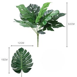 Artificial Plants Green Palm Leaves Monstera Long Branch Tropical Green Plant Home Garden Living Room Bedroom Balcony Decoration