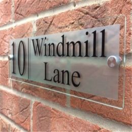 Customise MODERN HOUSE SIGN PLAQUE DOOR NUMBER STREET NAME GLASS EFFECT ACRYLIC ETCHED