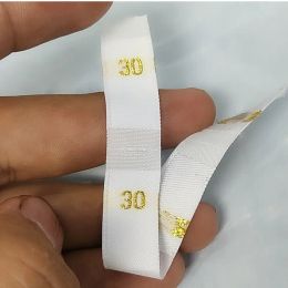 Golden number sizes labels 50PCS White damask polyester clothing size label 30 32 34 36 38 40 42 44 46 48 50 52 54 56 58 60 62