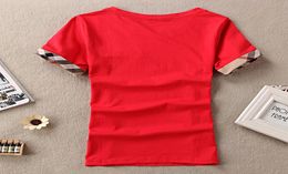Womens Tshirts Cotton Fashion Plaid Short Sleece ONeck Ladies Tops Tees Brand 100 Women039s TShirt Top clothes Blace Red Whi9178344