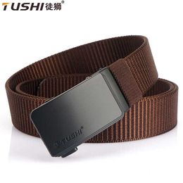 Belts TUSHI New Nylon Belt Metal Automatic Buckle High Quality Mens Jeans Leather Belt Business Outdoor Mens Tactical BeltC240410