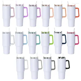 Tumblers 20pcs Sublimation 40oz Tumbler With Handle Vacuum Insulated Stainless Steel Coffee Beer Cup Mug Large Capacity Water Bottle