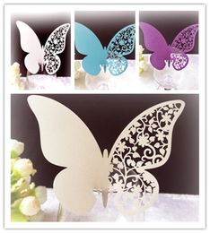 10 pieces/lot Butterfly Laser Cut Paper Place Card / Escort Card / Cup Card/ Wine Glass Card For Wedding Party Decoration