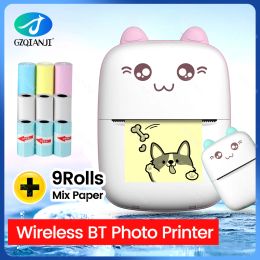 Printers Mini Pocket Printer Bluetooth Thermal Photo Printer For Mobile Phone Label Printer For Kids Gift Color Sticker Paper Rolls