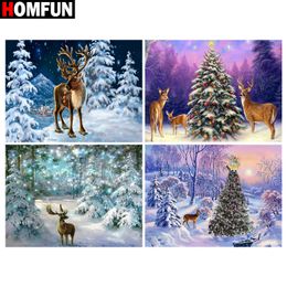 HOMFUN 5D Diamond Pattern Rhinestone Needlework Diy Diamond Painting Cross Stitch "Christmas tree deer" Diamond Embroidery