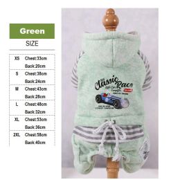 Winter Dog Clothes Warm Overalls for Dogs Classic Race Stripe Teddy Chihuahua Dog Jumpsuit Fleece Hood XS ~2XL