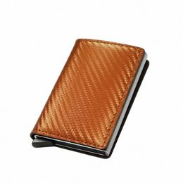 customize Carb Fiber Card Holder Wallets Men Persalized Rfid Black Magic Trifold Leather Slim Mini Wallet Mey Male Purse G2Jl#