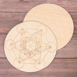 Natural Chakra Flower of life Natural Symbol Wood Round Edge Circles Carved Coaster For Stone Crystal Set Home Kitchen DIY Decor