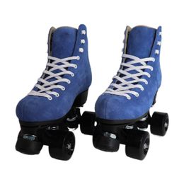 Men and Women's Double Line Roller Skate, Retro Cowhide Suede, Unisex, 4 Wheel Skates, Outdoor Sport Patines, Large Size