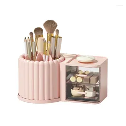 Storage Boxes AFBC Makeup Brush Holder Organizer With 2 Drawers 360° Rotating Countertop Capacity Display Case