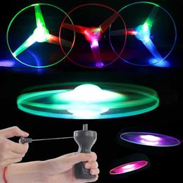 LED Flying Toys Luminous Flying Saucer Child Outdoor Rotating Toy Kids Sports Pull Line Saucer Toys LED Light Flash UFO Baby Early Learning Game 240410