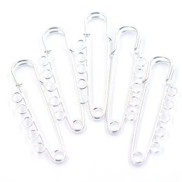 10Pcs Gold Silver Plated Safety Pin Brooches 5 Holes Connectors Finding For DIY Jewellery Making Craft Sewing Apparel Accessories