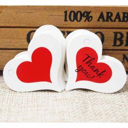 100pcs red heart shape wedding Favours tag, kraft thank you gift label tag, thank you red heart cookies decorative hang tag