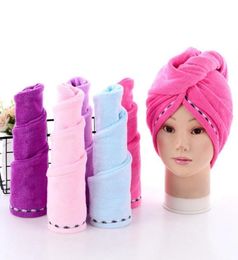 Dry Hair Towel Microfiber Absorbent Dry Hair Caps Drying Lace Turban Wrap Hat Shower Spa Bathing Caps 5 Colors YW33257452958