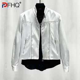 Men's Jackets PFHQ Liquid Design Motorcycle Rivet Stand Collar Tide Brand Loose Shoulder Pad Short Advanced Coat Autumn 21Z4177