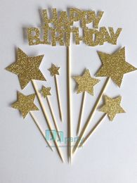 8Pcs/lot Shiny Gold Happy Birthday Party Cupcake Topper For Kids Birthday Party Baby Shower Supplies Cake Decorative