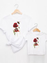 Graphic Tee T-shirt Bee Flower Watercolor Family Matching Outfits Boy Girl Women Kid Child Summer Mom Mama Mother Clothes