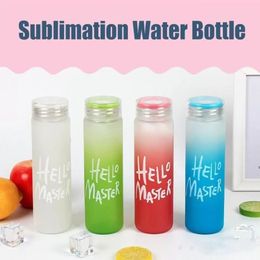 Newest Sublimation Mug Water Bottle 500ml Frosted Glass Water Bottles gradient Blank Tumbler Drink ware Cups Gradient Color178n