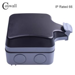 Coswall IP66 Weatherproof Waterproof Outdoor White Black Wall Power Socket 16A EU Standard Outlet Grounded AC 110~250V