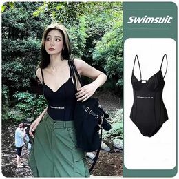 Wind swimsuit womens versatile vacation hot spring black backless one piece bikini summer girl outfit ARF6