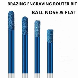 Flat Bottom Ball Nose Diamond Brazed Stone Milling Cutter engraver Granite Cutting Tool Carving Knife CNC Machine Engraving bits