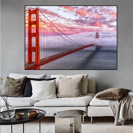 Landscape Canvas Painting San Francisco Golden Gate Bridge Sunset Posters and Prints Wall Picture Room Home Decor No Frame