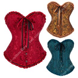 Gold Corsets for Women Victorian Floral Lace Corset Top Plus Size Steampunk Corset Yellow Red Green Sexy Bustiers