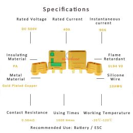 Original Amass XT90S XT90-S XT90 Connector Anti-Spark Male Female Connector with Housing Sheath for Battery ESC and Charger Lead