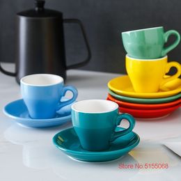 Cheap 100cc Professional Espresso Mug And Saucer Sets Cappuccino Italian Black Coffee Cup Cafe Office Demitasse Beker Tasse Taza