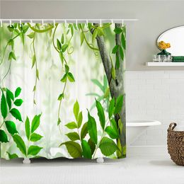 Tree Leaf Shower Curtains Green Plant Leaves Fabric Waterproof Polyester Home Decor Bathroom Accessories Bath Curtain Cortina