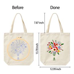 Canvas Tote Bag Embroidery Kit Flower Pattern DIY Needlepoint Kits Crafts Needle and Thread kit Embroidery kit for beginners