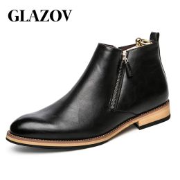 Boots New High Quality Men Boots Zip Waterproof Ankle Boots Men Brogue Fashion Boots Microfiber Leather Shoes Big Size 3846