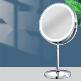 10X Magnifying Makeup Mirror With Light LED Cosmetic Mirrors Round Shape Desktop Vanity Mirror Double Sided Backlit Mirrors