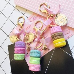 10pcs Lot Jewellery Keychains Macaroon Cake Model Pendant Key Ring Girls Fashion Bags Ornament Key Chain for Women Accessories268M