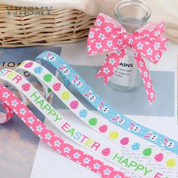 5/8'' Spring Easter Grosgrain Ribbons for Gift Wrapping,Bunny Egg Stripe Printed Coloured Ribbons for Crafts,Wreaths,Easter Party
