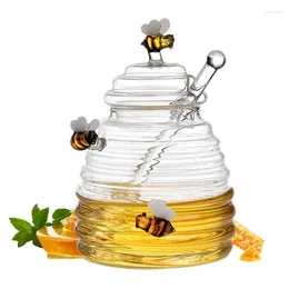 Storage Bottles Creative Glass Honey Jar With Spoon And Lid Household Clear Stirring Bottle Supplies