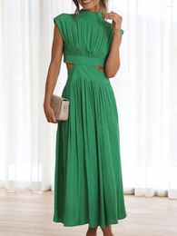 Casual Dresses Women S Summer Sleeveless Pleated Maxi Dress Mock Neck Cut Out Long Flowy Elegant Cocktail Party Formal